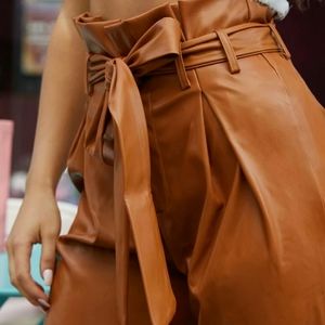 Paper Bag Waist PU Leather Pant